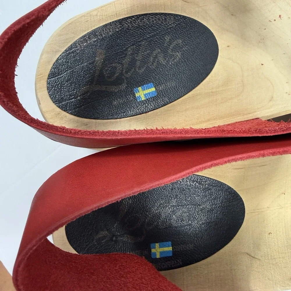 Lotta From Stockholm Red Leather Swedish Clogs Sandals Women's Size 42 - Picture 6 of 10
